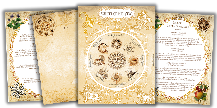 printable wheel of the year grimoire or book of shadows page download