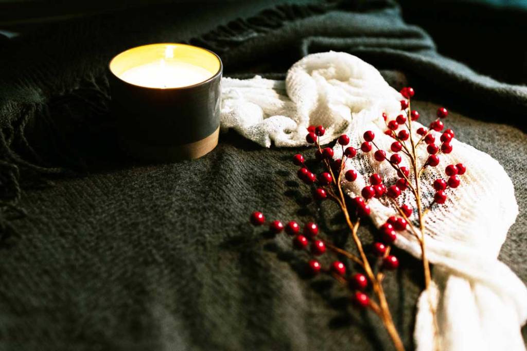 Cozy winter solstice candle