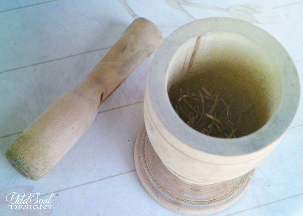 mortar and pestal with willow bark